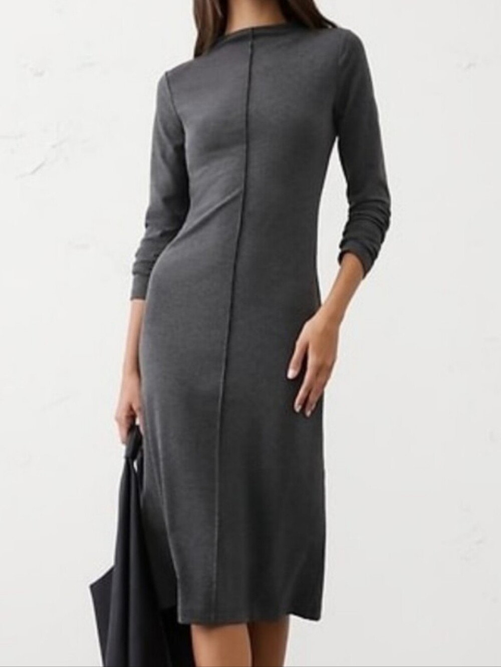 NWT -Banana Republic Stretch Ribbed Knit Mock Neck Long Sleeve Midi Dress-Size S